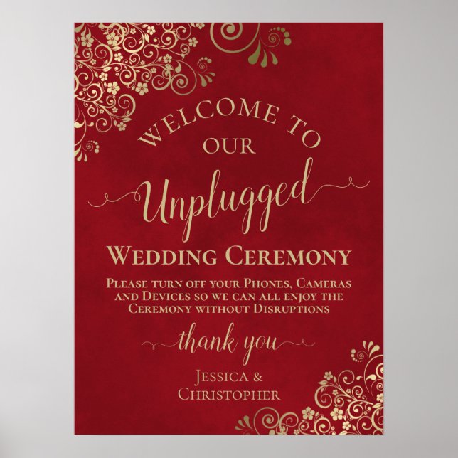 Affiche Cérémonie de Mariage débranché Red & Gold (Devant)