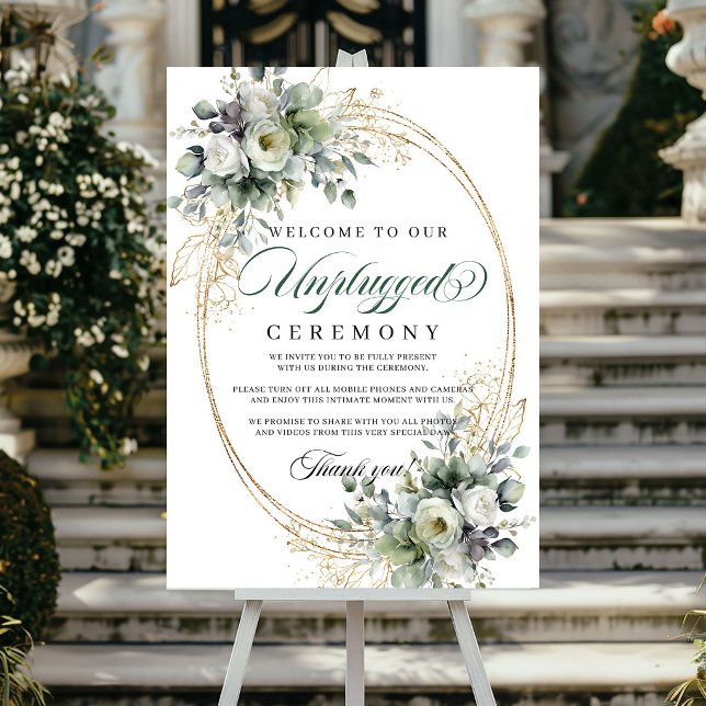 Affiche Cérémonie de mariage débranchée à l'aquarelle bota (Botanical Watercolor Unplugged Ceremony Wedding Poster)