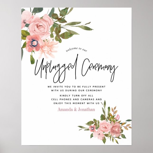 Affiche Cérémonie de mariage débranchée à l'aquarelle flor (Devant)