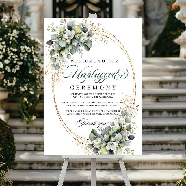 Affiche Cérémonie de mariage débranchée à l'aquarelle vert (Dusty Green Watercolor Unplugged Ceremony Wedding Poster)