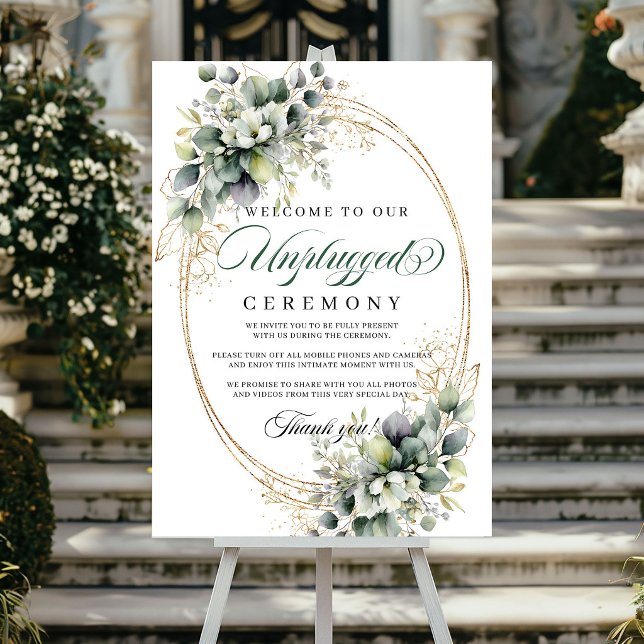 Affiche Cérémonie de mariage débranchée botanique aquarell (Watercolor Botanical Unplugged Ceremony Wedding Poster)