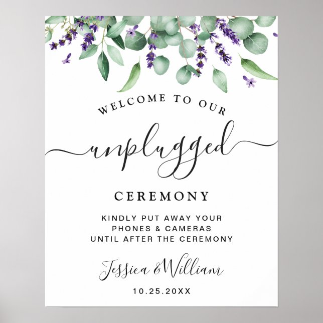 Affiche Cérémonie de mariage débranchée Eucalyptus Lavande (Devant)