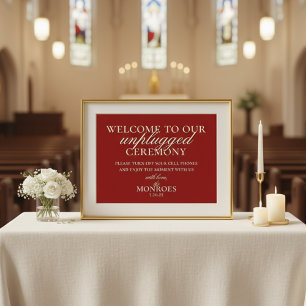 Affiche Cérémonie de mariage débranchée rouge argent ancie