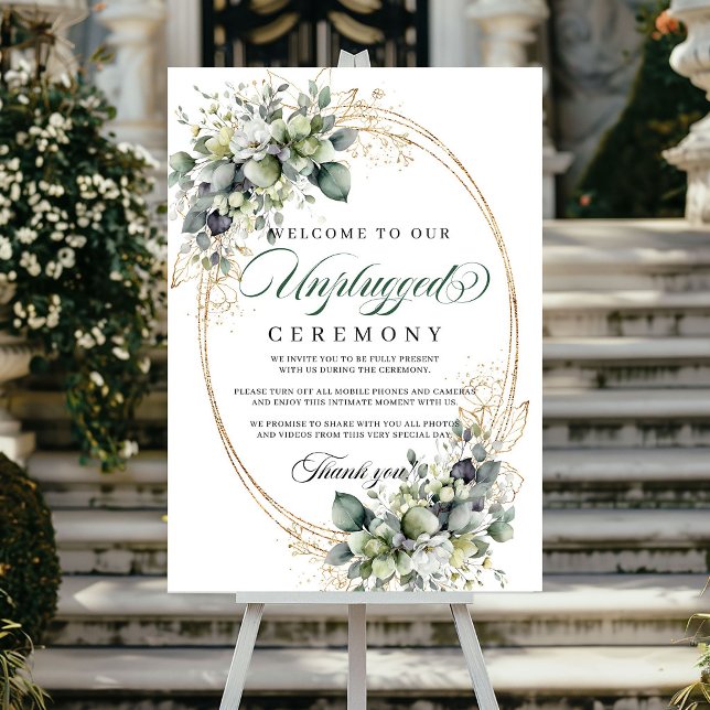 Affiche Cérémonie de mariage débranchée vert sauge aquarel (Watercolor Sage Green Unplugged Ceremony Wedding Poster)
