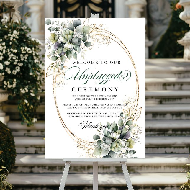 Affiche Cérémonie de mariage débranchée vert sauge aquarel (Watercolor Sage Green Unplugged Ceremony Wedding Poster)