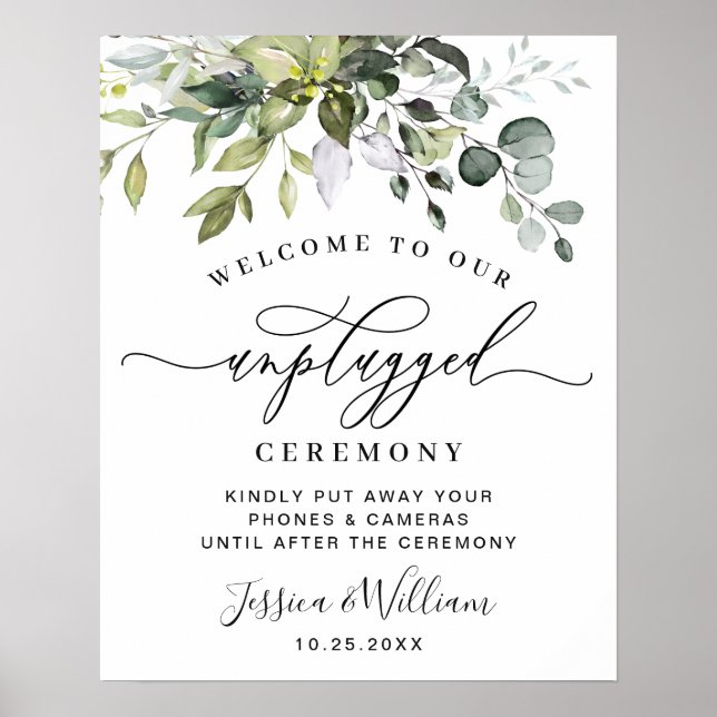 Affiche Cérémonie de mariage élégante eucalyptus débranché (Devant)