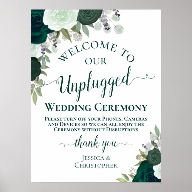 Affiche Cérémonie de Mariage Emerald Green Floral débranch (Devant)