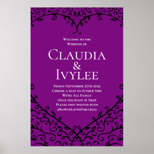 Affiche Cérémonie de Mariage gothique Rose violet et noir