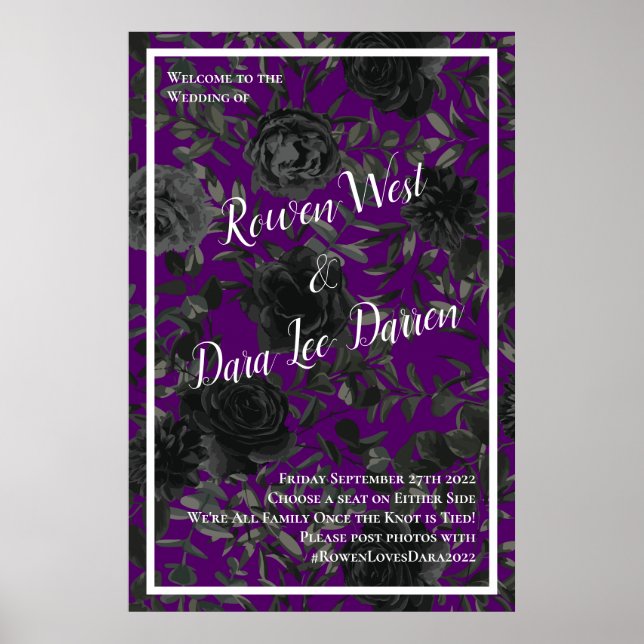 Affiche Cérémonie de Mariage gothique Rose violet et noir (Devant)