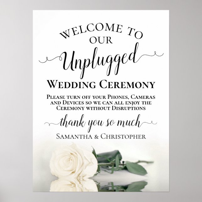 Affiche Cérémonie de Mariage Ivory White Rose Chic Unplugg (Devant)