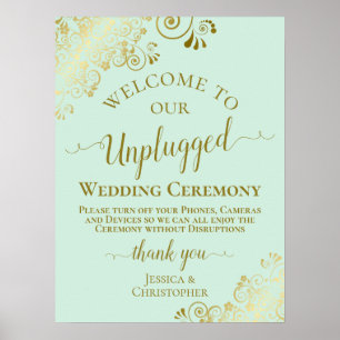 Affiche Cérémonie de Mariage Mint Green & Gold Chic Unplug