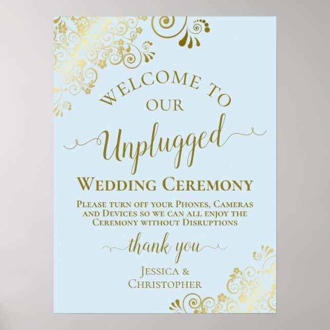 Affiche Cérémonie de Mariage Pale Blue & Gold Unplugged (Devant)