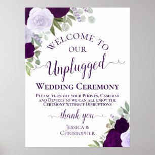 Affiche Cérémonie de Mariage pourpre Boho Chic Floral débr
