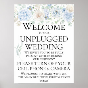 Affiche Cérémonie de mariage sans téléphone Roses Bleues V