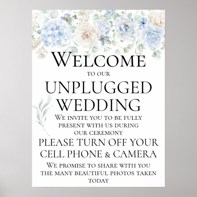 Affiche Cérémonie de mariage sans téléphone Roses Bleues V (Devant)