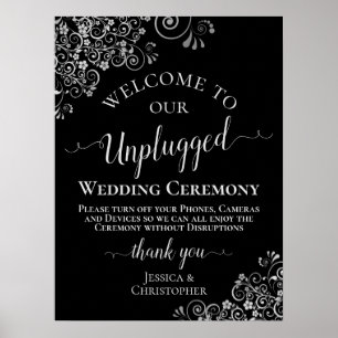 Affiche Cérémonie de Mariage stylé noir et argent débranch
