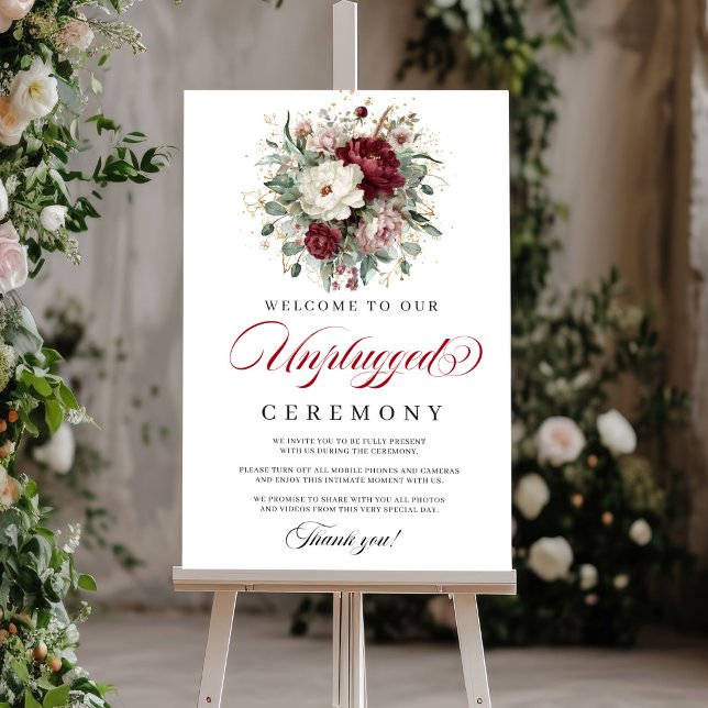 Affiche Cérémonie Débranchée Burgundy Blush Charmante (Charming Blush Burgundy Unplugged Ceremony)