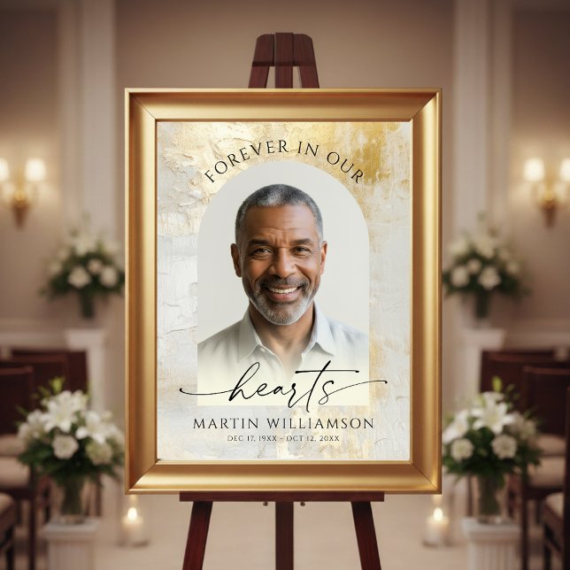 Affiche Cérémonie Funéraire Photo Script Or Elegant Foreve (Créateur téléchargé)