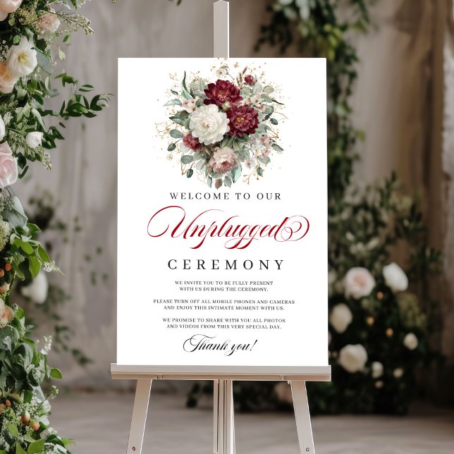 Affiche Cérémonie Intemporelle Blush Bourgogne Débranchée (Timeless Blush Burgundy Unplugged Ceremony)