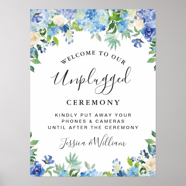 Affiche Cérémonie Mariage de Blue Hydrangeas Floral Unplug (Devant)