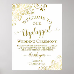 Affiche Cérémonie Mariage débranchée en or et blanc élégan