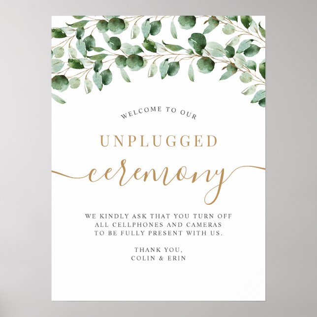 Affiche Cérémonie Mariage débranchée Eucalyptus Green (Devant)