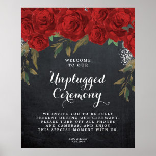 Affiche cérémonie mariage débranchée signe rouge roses flo