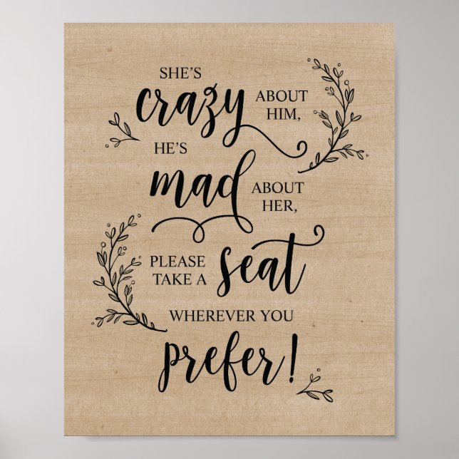 Affiche Cérémonie Mariage Rustic Vines Prenez Un Signe De  (Devant)