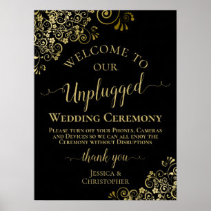 Affiche Cérémonie Mariage stylée Noir & Or Unplugged