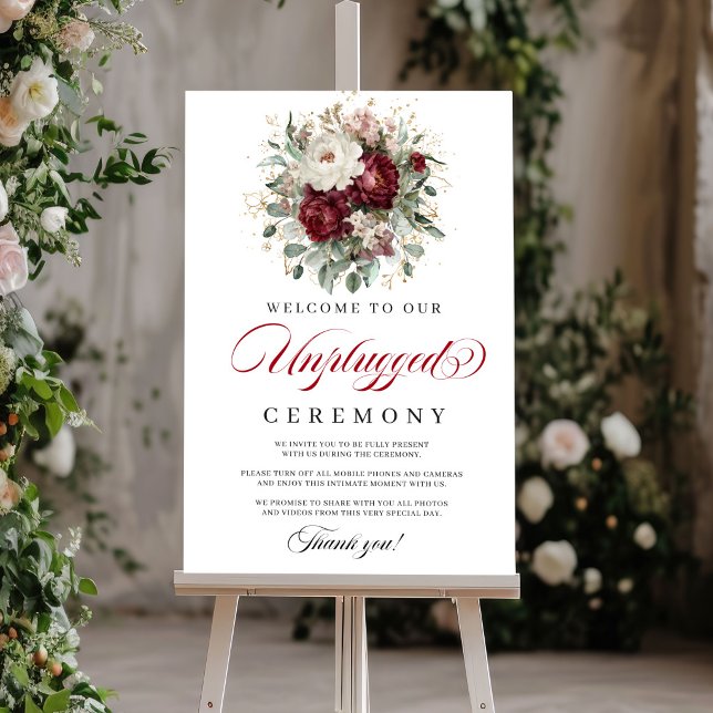 Affiche Cérémonie Non Branchée Burgundy Blush Élégant (Graceful Blush Burgundy Unplugged Ceremony)
