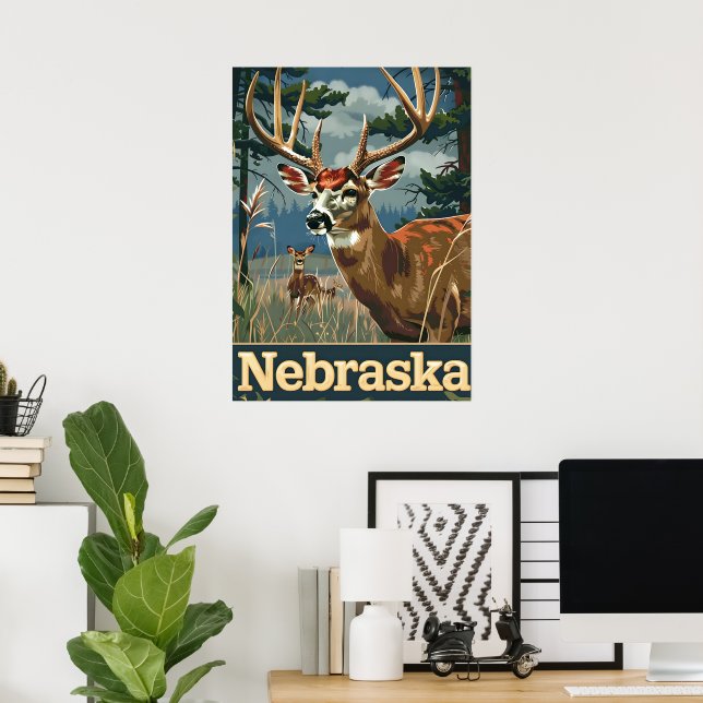 Affiche Cerf à queue blanche du Nebraska (Bureau à domicile)