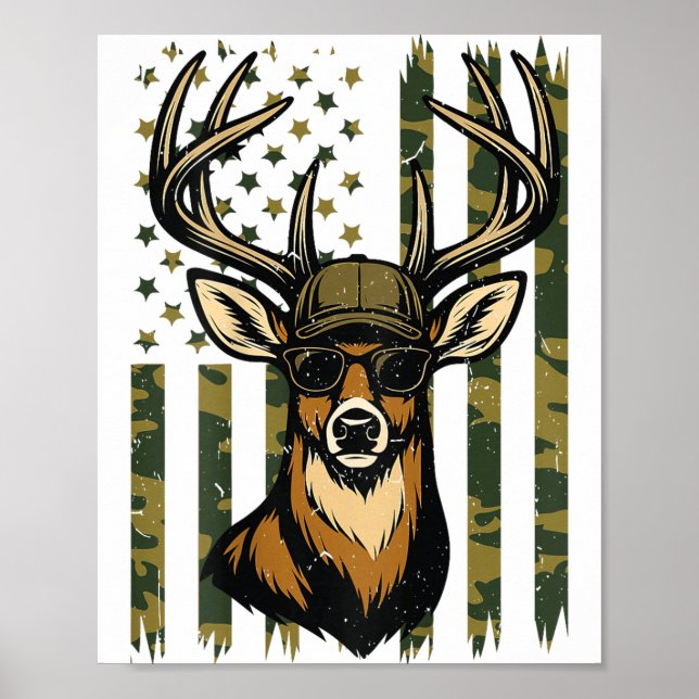 Affiche Cerf à queue blanche jeunesse garçon chasse camouf (Devant)