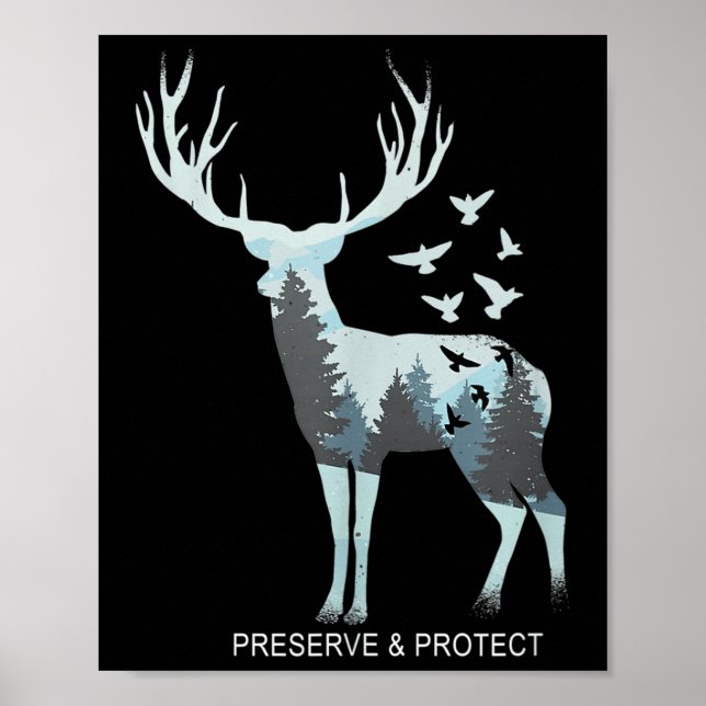 Affiche Cerf - Animal de forêt naturel - Préserver & Proté (Devant)