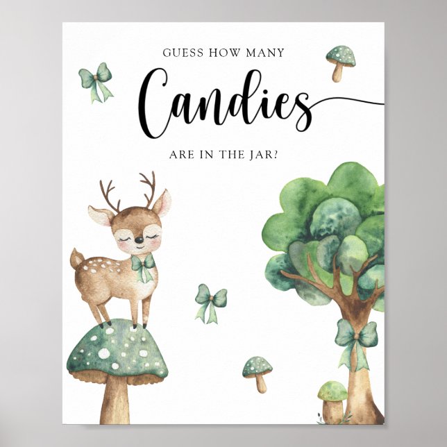 Affiche Cerf aquarelle - Devinez combien de bonbons (Devant)