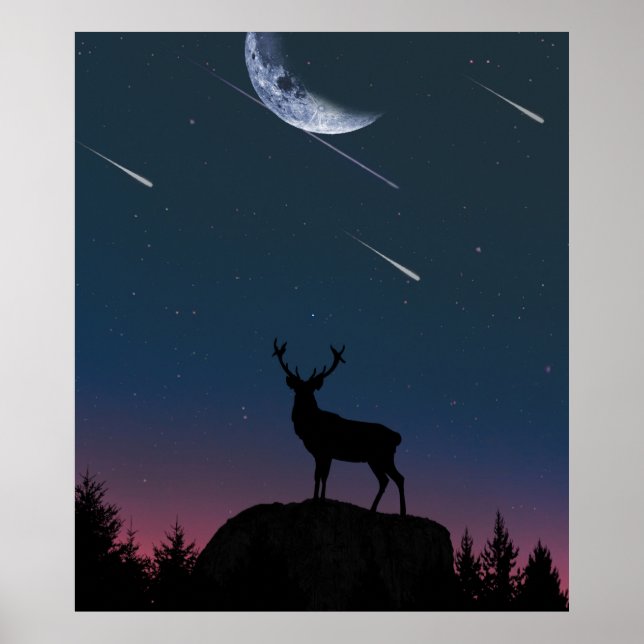 Affiche cerf au clair de lune (Devant)