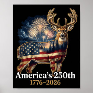 Affiche Cerf au drapeau américain 250 ans 1776-2026 patrio