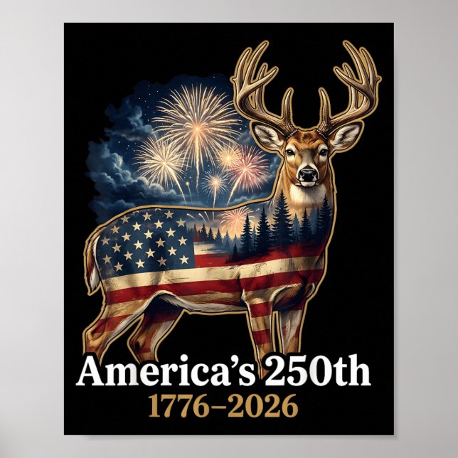 Affiche Cerf au drapeau américain 250 ans 1776-2026 patrio (Devant)