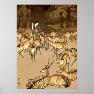 Affiche Cerf au Sanctuaire Kasuga Yoshida Hiroshi 1928