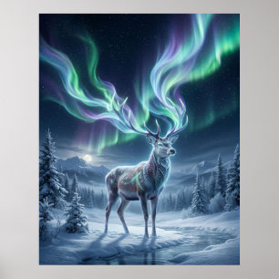Affiche Cerf Aurore Lumières du Nord