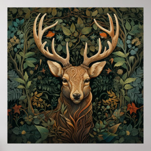 Affiche Cerf avec bois dans la forêt magique