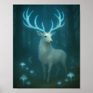 Affiche Cerf Blanc Enchanté dans la Forêt au Clair