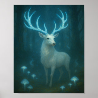 Affiche Cerf Blanc Enchanté dans la Forêt au Clair