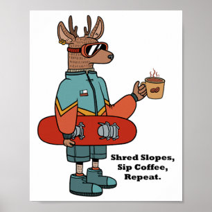 Affiche Cerf cool Avec Snowboard