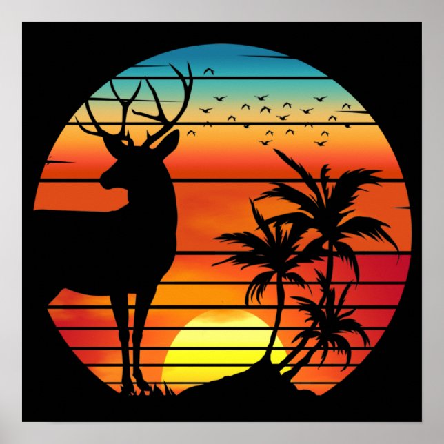AFFICHE CERF COUCHER DE SOLEIL  (Devant)