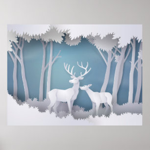 Affiche Cerf coupé en papier en forêt