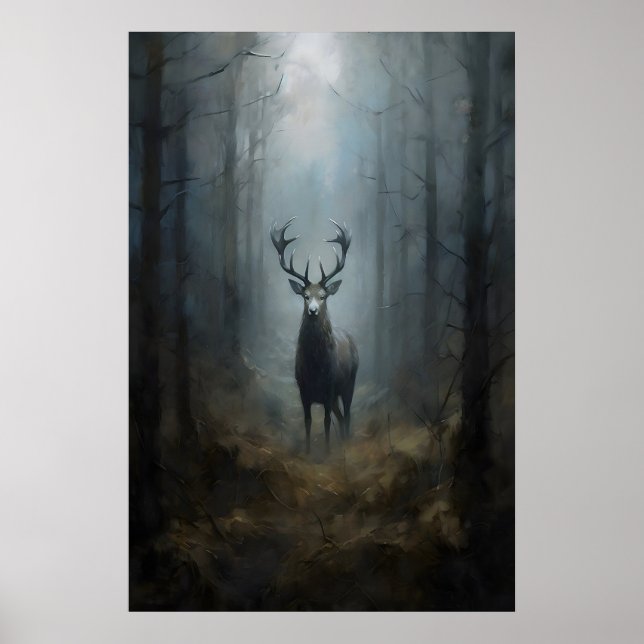 Affiche Cerf dans les bois Dark Academia, Woodland Goth, S (Devant)