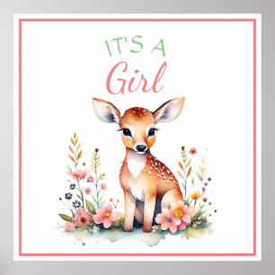 Affiche Cerf de bébé en fleurs   C'est un Baby shower de f
