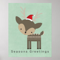 Cerf de Noël Joyeuses Fêtes en chapeau de Père Noë