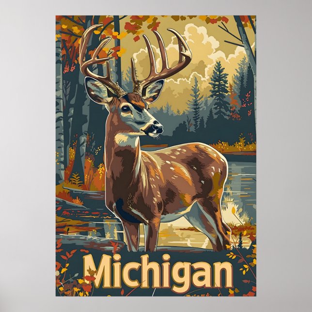 Affiche Cerf de Virginie du Michigan (Devant)