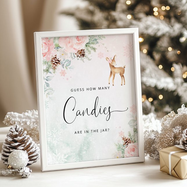Affiche Cerf d'hiver rose Devinez combien de bonbons Poste (Créateur téléchargé)
